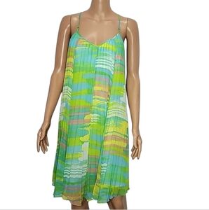 Tory Richard Green/Blue colorful‎ sleeveless pleated Shift dress size 6 Small